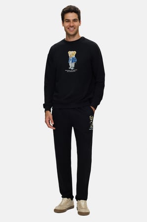 ROCKY Siyah Bisiklet Yaka Pamuklu Baskılı Loose Fit Erkek Sweatshirt