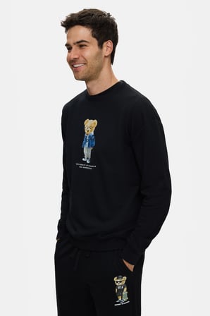 ROCKY Siyah Bisiklet Yaka Pamuklu Baskılı Loose Fit Erkek Sweatshirt