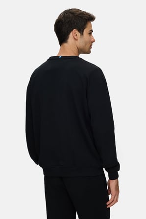 ROCKY Siyah Bisiklet Yaka Pamuklu Baskılı Loose Fit Erkek Sweatshirt