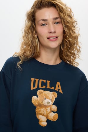 LYRA Lacivert Baskılı Pamuklu Loose Fit Kadın Sweatshirt