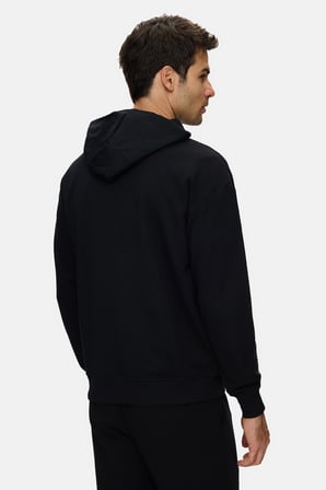 SAVIO Siyah Kapüşonlu Pamuklu Baskılı Loose Fit Erkek Sweatshirt
