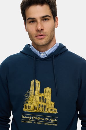 THAYER Lacivert Kapüşonlu Pamuklu Baskılı Loose Fit Erkek Sweatshirt