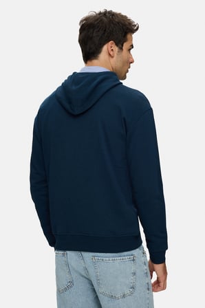 THAYER Lacivert Kapüşonlu Pamuklu Baskılı Loose Fit Erkek Sweatshirt