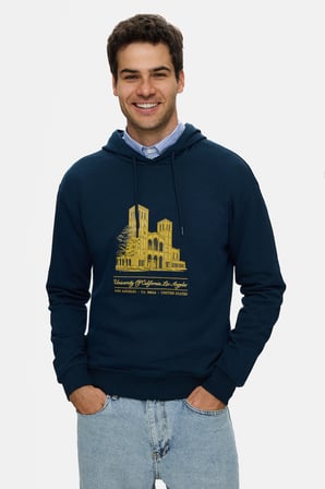 THAYER Lacivert Kapüşonlu Pamuklu Baskılı Loose Fit Erkek Sweatshirt