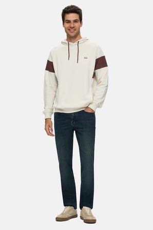 ORSON Kemik Rengi Kapüşonlu Pamuklu Nakışlı Oversize Erkek Sweatshirt