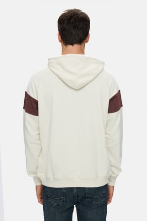 ORSON Kemik Rengi Kapüşonlu Pamuklu Nakışlı Oversize Erkek Sweatshirt