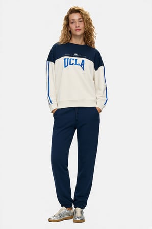 AMERIE Kemik Rengi Baskılı Pamuklu Loose Fit Kadın Sweatshirt