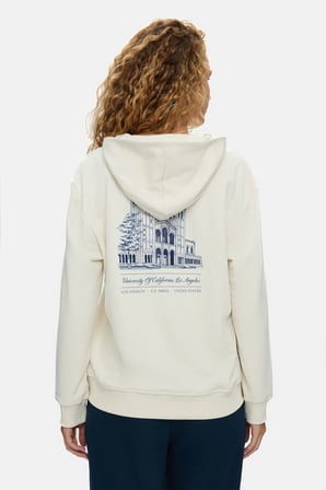 NESSA Kemik Rengi Kapüşonlu Pamuklu Loose Fit Kadın Sweatshirt