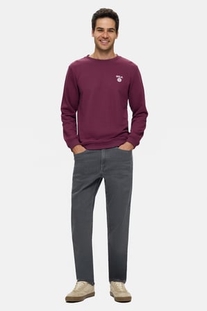 VALLEY Bordo Bisiklet Yaka Pamuklu Baskılı Standard Fit Erkek Sweatshirt