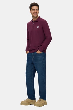 MAXWELL Bordo Polo Yaka %100 Pamuk Baskılı Standard Fit Erkek Sweatshirt