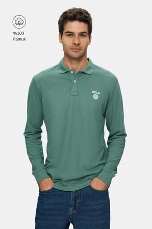 MAXWELL Adaçayı Yeşili Polo Yaka %100 Pamuk Baskılı Standard Fit Erkek Sweatshirt
