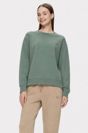 SUNNIVA Adaçayı Yeşili Bisiklet Yaka Pamuklu Nakışlı Loose Fit Kadın Sweatshirt