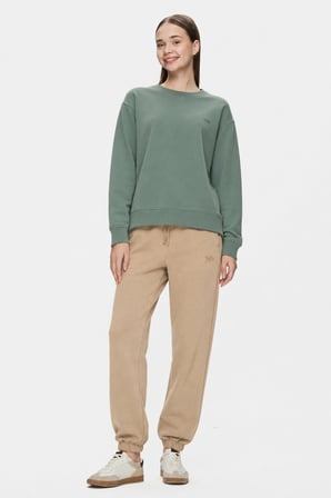 SUNNIVA Adaçayı Yeşili Bisiklet Yaka Pamuklu Nakışlı Loose Fit Kadın Sweatshirt