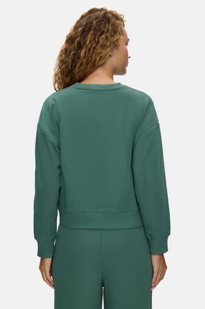 CLARICE Adaçayı Yeşili Bisiklet Yaka Pamuklu Simli Taş Baskılı Loose Fit Kadın Sweatshirt