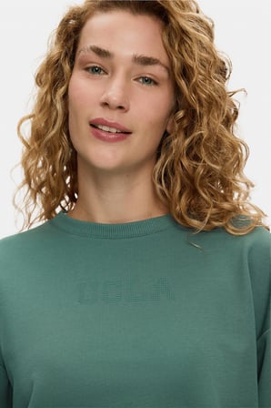 CLARICE Adaçayı Yeşili Bisiklet Yaka Pamuklu Simli Taş Baskılı Loose Fit Kadın Sweatshirt