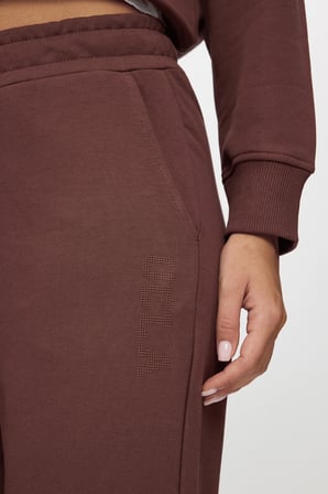 IONE Koyu Kahve Düz Paça Pamuklu Simli Taş Baskılı Loose Fit Kadın Eşofman Altı