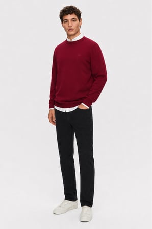 SENTO Bordo Bisiklet Yaka %100 Pamuk Nakışlı Standard Fit Erkek Triko