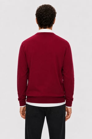 SENTO Bordo Bisiklet Yaka %100 Pamuk Nakışlı Standard Fit Erkek Triko