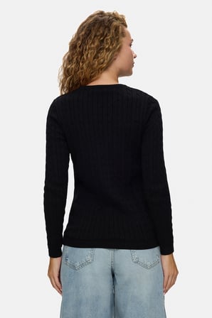SHANU Siyah Bisiklet Yaka %100 Pamuk Nakışlı Standard Fit Kadın Triko