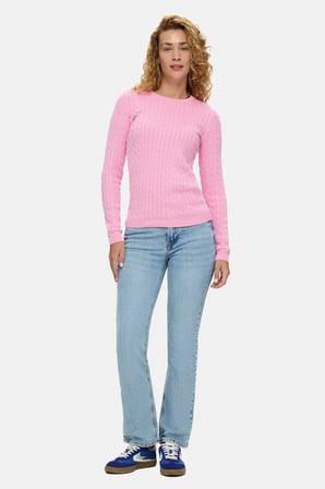 SHANU Pembe Bisiklet Yaka %100 Pamuk Nakışlı Standard Fit Kadın Triko