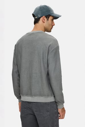 LEOPOLD Koyu Gri Bisiklet Yaka Pamuklu Baskılı Loose Fit Erkek Sweatshirt