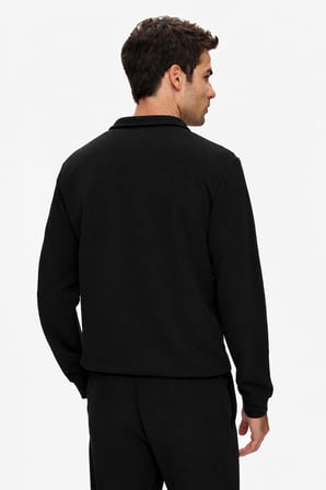 ZEON Siyah Yarım Fermuarlı Nakışlı Standard Fit Erkek Sweatshirt