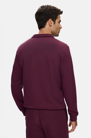 ZEON Bordo Yarım Fermuarlı Nakışlı Standard Fit Erkek Sweatshirt
