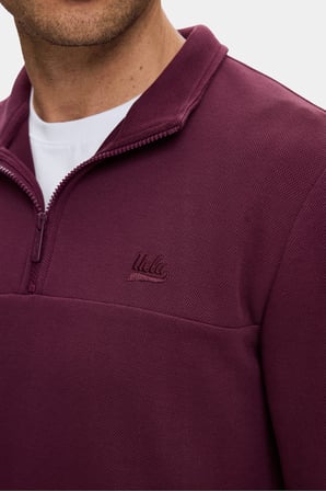 ZEON Bordo Yarım Fermuarlı Nakışlı Standard Fit Erkek Sweatshirt