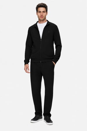 RAYAN Siyah Fermuarlı Nakışlı Standard Fit Erkek Sweatshirt