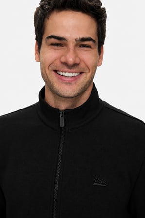 RAYAN Siyah Fermuarlı Nakışlı Standard Fit Erkek Sweatshirt
