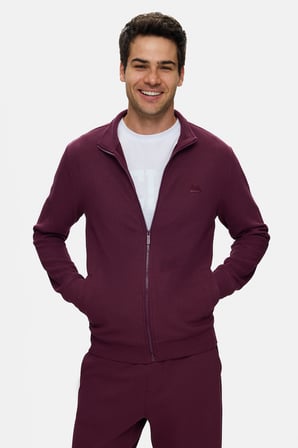 RAYAN Bordo Fermuarlı Nakışlı Standard Fit Erkek Sweatshirt