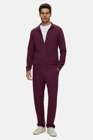 RAYAN Bordo Fermuarlı Nakışlı Standard Fit Erkek Sweatshirt