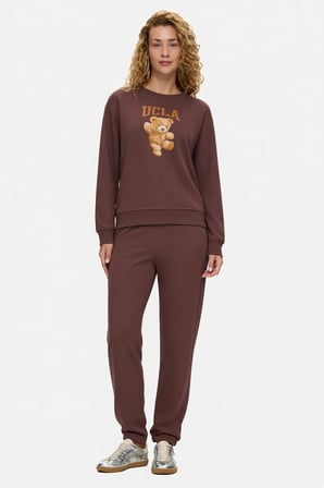 LYRA Koyu Kahve Baskılı Pamuklu Loose Fit Kadın Sweatshirt