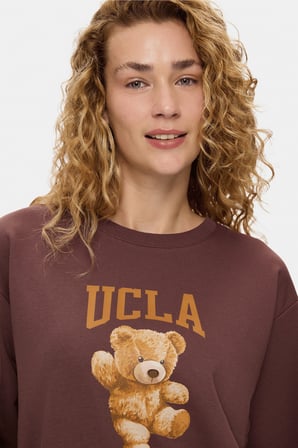 LYRA Koyu Kahve Baskılı Pamuklu Loose Fit Kadın Sweatshirt