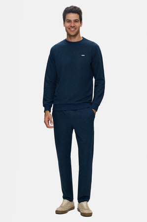 LUCA Lacivert Bisiklet Yaka Krinkıl Hafif Kumaş Metal Logolu Standard Fit Erkek Sweatshirt