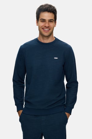 LUCA Lacivert Bisiklet Yaka Krinkıl Hafif Kumaş Metal Logolu Standard Fit Erkek Sweatshirt