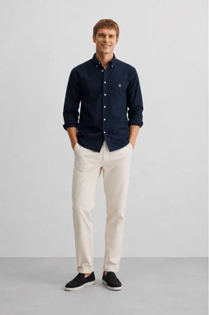 TYSON Lacivert %100 Pamuk Poplin Standard Fit Erkek Gömlek