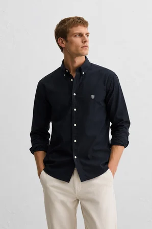 TYSON Siyah %100 Pamuk Poplin Standard Fit Erkek Gömlek