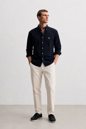 TYSON Siyah %100 Pamuk Poplin Standard Fit Erkek Gömlek
