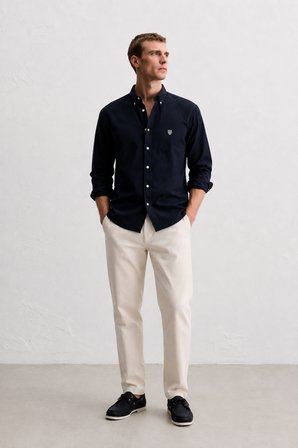 TYSON Siyah %100 Pamuk Poplin Standard Fit Erkek Gömlek