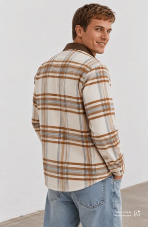 GOMEZ Bej %100 Pamuk Ekoseli Oduncu Standard Fit Erkek Gömlek