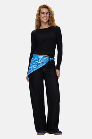 AURA Siyah Denim Wide Leg Pamuklu Nakışlı Standard Fit Kadın Pantolon