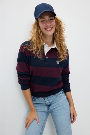 RUGBY Bordo Nakışlı %100 Pamuk Polo Yaka Standard Fit Erkek Sweatshirt