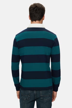 RUGBY Koyu Yeşil Nakışlı %100 Pamuk Polo Yaka Standard Fit Erkek Sweatshirt