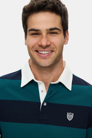 RUGBY Koyu Yeşil Nakışlı %100 Pamuk Polo Yaka Standard Fit Erkek Sweatshirt