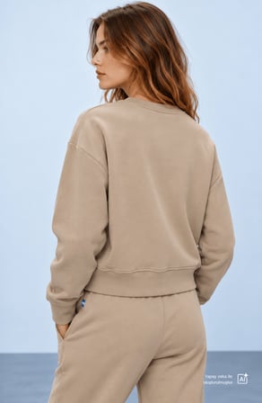 CARDI Bej Baskılı Pamuk Bisiklet Yaka Loose Fit Kadın Sweatshirt