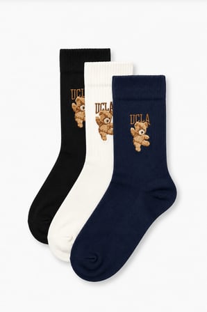 JEAN 3'LÜ Lacivert Beyaz Siyah Uzun Pamuklu Jakarlı Standard Fit Unisex Çorap