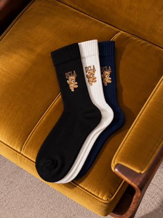 JEAN 3'LÜ Lacivert Beyaz Siyah Uzun Pamuklu Jakarlı Standard Fit Unisex Çorap