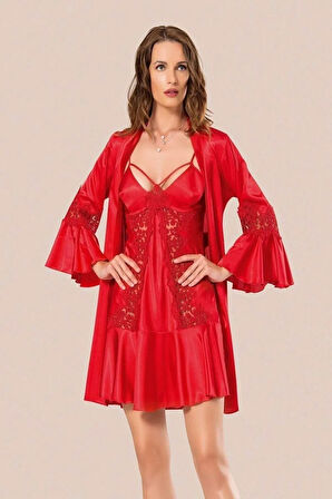 Kadın Kırmızı Saten Ikili Takım 067