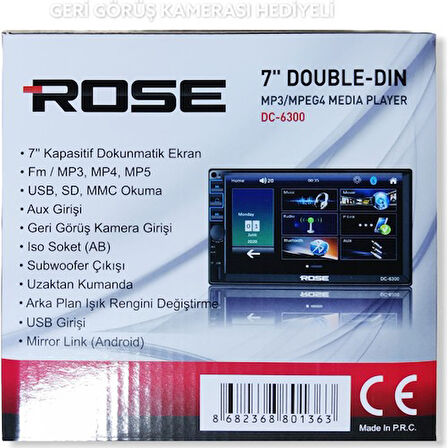 Rose DC-6300 Bt 7 Inç Double Oto USB Sd Bluetooth Teyp